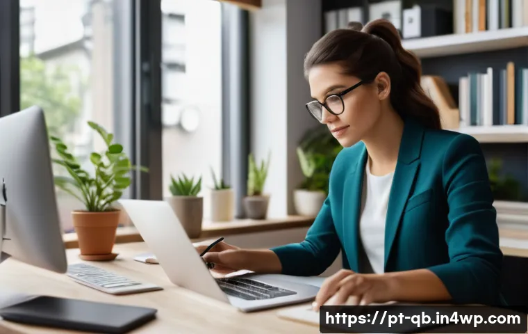 주간 정보 소비 계획 수립하기 - A modern home office scene featuring a young professional woman in casual business attire, sitting a...