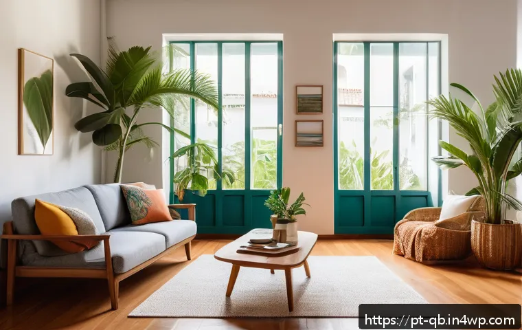 SNS 사용 줄이기 전략 - A cozy modern living room in a Brazilian apartment with a young adult sitting comfortably on a couch...