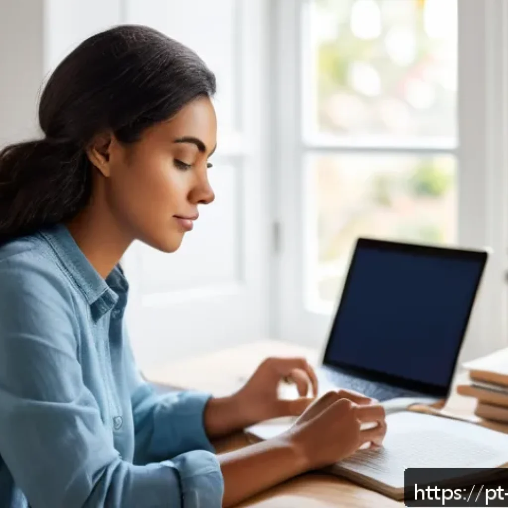 정보 다이어트법과 정보 환경 변화 - A focused young professional sitting at a modern desk in a cozy home office, surrounded by neatly or...